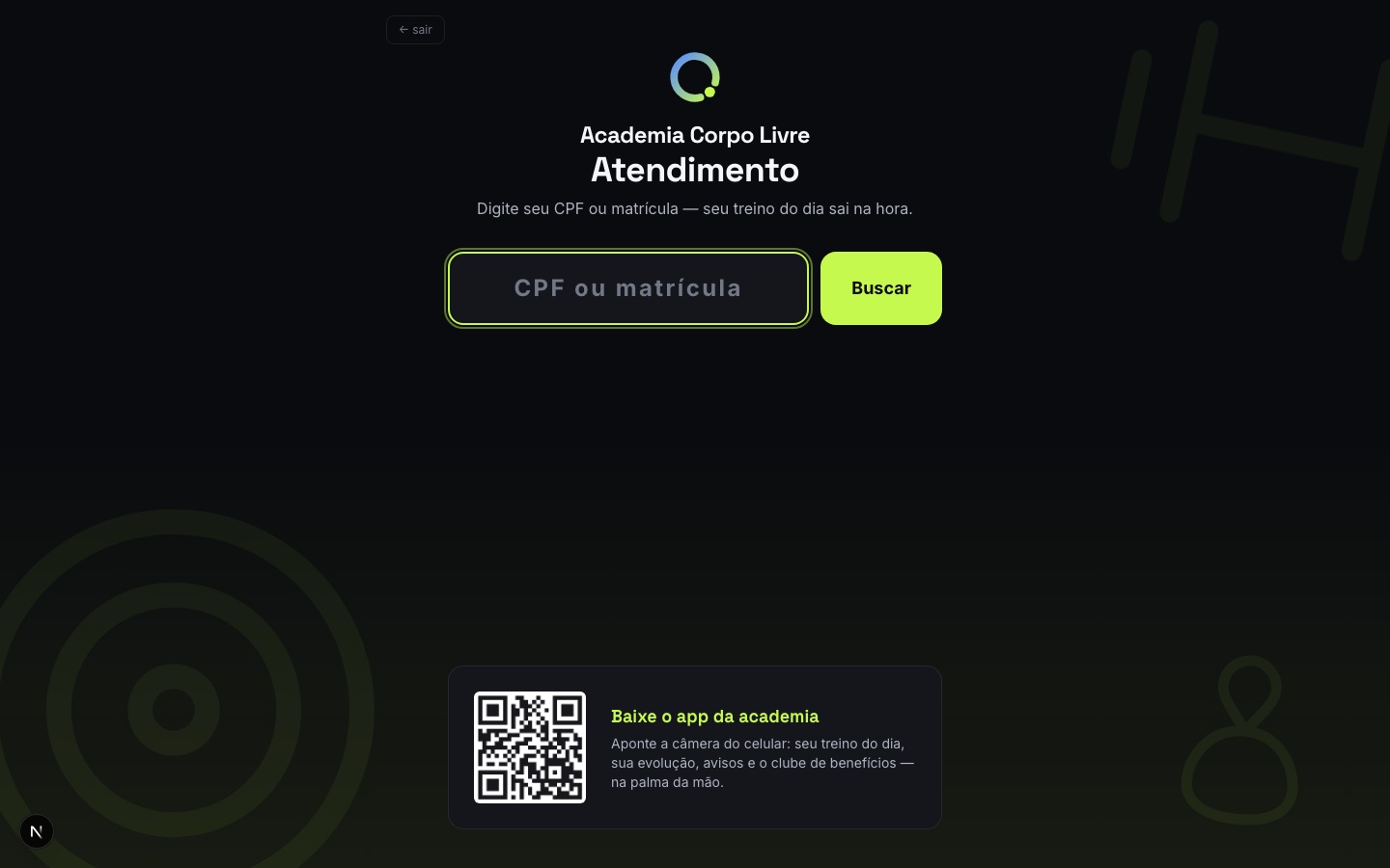 Totem de autoatendimento: aluno imprime o treino e baixa o app pelo QR